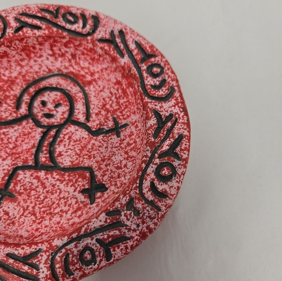 R.D. Guillen Hand Made Studio Pottery Reds & Pink Splash Of Black Primitive Look - Picture 3 of 10